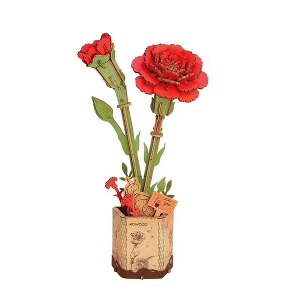ROKR 3D Wooden Puzzle Red Carnation DIY Model Building Kits Artifical Flower Toys for Girls Adults for Thanksgiving & Mother's Day & Valentine's Day & Birthday Gifts