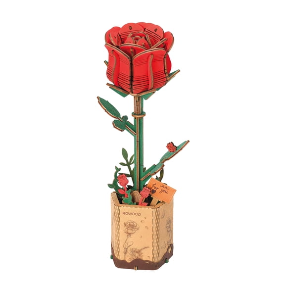 ROKR 3D Wooden Puzzle Red Rose DIY Model Building Kits Artifical Flower Toys for Girls Adults for Thanksgiving & Mother's Day & Valentine's Day & Birthday Gifts