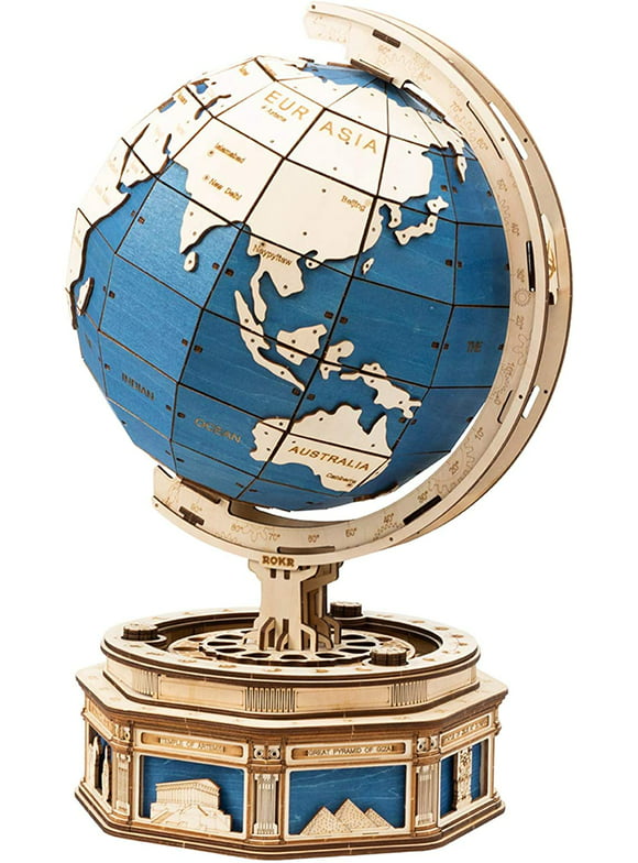 ROKR 3D Wooden Puzzle World Globe Model Kit Creative Toy Gift for Birthday Christmas for Adult Teens