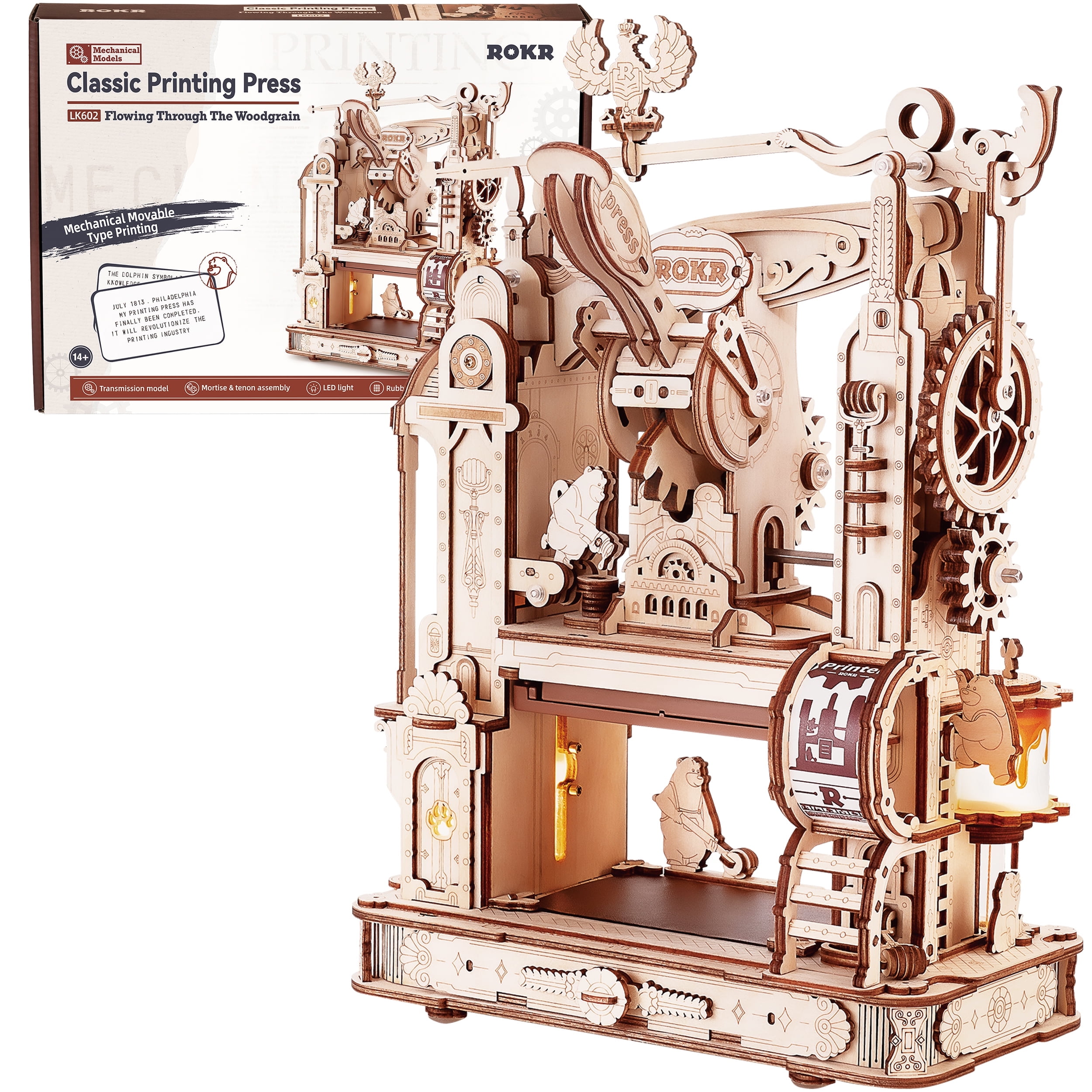 ROKR 3D Wooden Puzzles DIY Classic Printing Press Kit Vintage Style DIY Typography Unique Gifts for Teens Adults