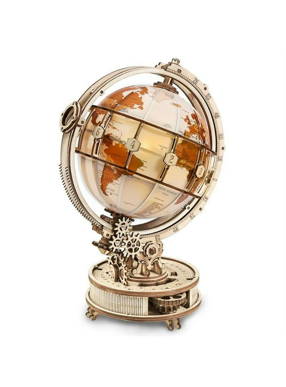 ROKR 6" World Luminous Globe 180 Pieces 3D Wooden Puzzle Model-Self Assembled Tellurion Building Toys