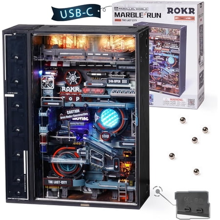 ROKR Building Toy Sets Marble Run Model Kits for Adults, 3D Jigsaw Puzzle DIY Powered Model Kit for Adults and Kids (The Last City)