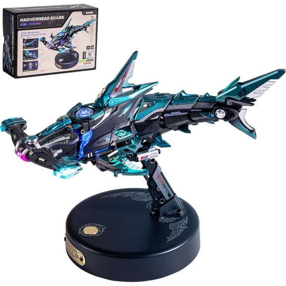 ROKR Hammerhead Shark DIY 3D Puzzle, 122-Piece Mechanical Model with Motorized Motion, Dynamic Lights and Display Base for Teens and Adults