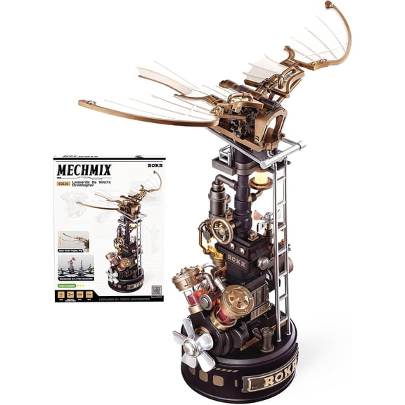 ROKR Leonardo da Vinci's Ornithopter, Mechanical 3D Puzzle Kit with Moving Wings and LED Light, DIY Model for Adults