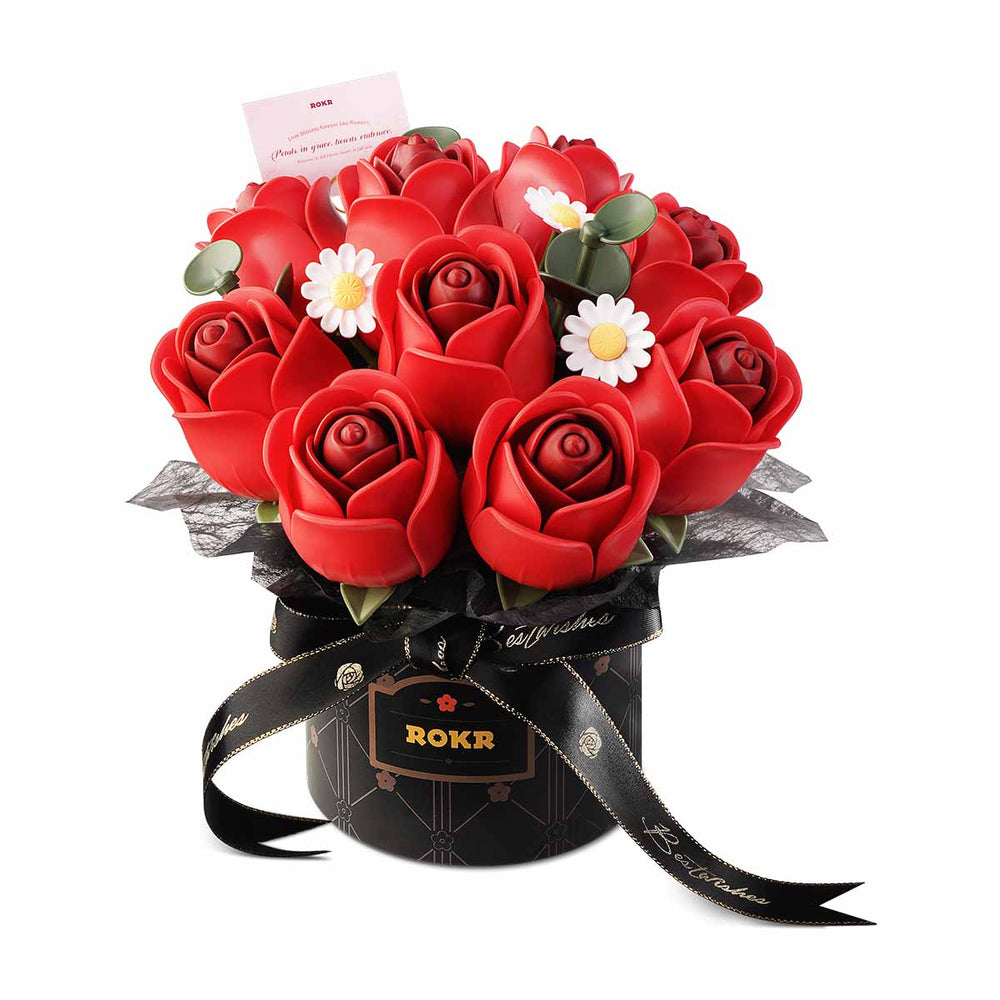 ROKR Red Rose Flowers Bouquet DIY 3D Puzzle, DIY Model Kits for Adults to Build, Artificial Flowers for Decoration, Home Decor Accessories Living Room, Gifts for Women