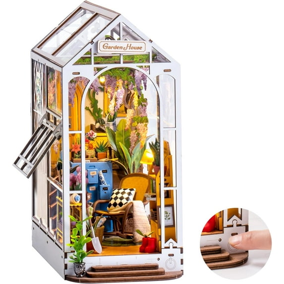 ROKR Rolife 3d Jigsaw Puzzle DIY Book Nook Kit,Miniature Dollhouse Bookend Stand DIY Bookshelf Insert Decor Gift for Teen Adults,Garden House