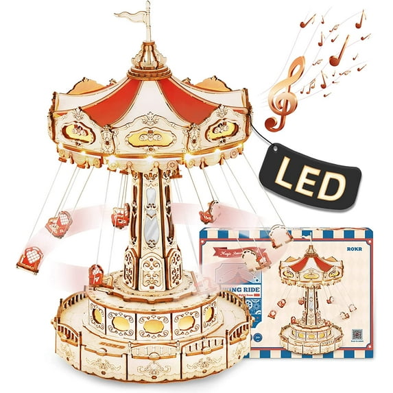 ROKR Swing Ride DIY Music Box 3D Wooden Puzzle,Gift for Birthday Children Adult