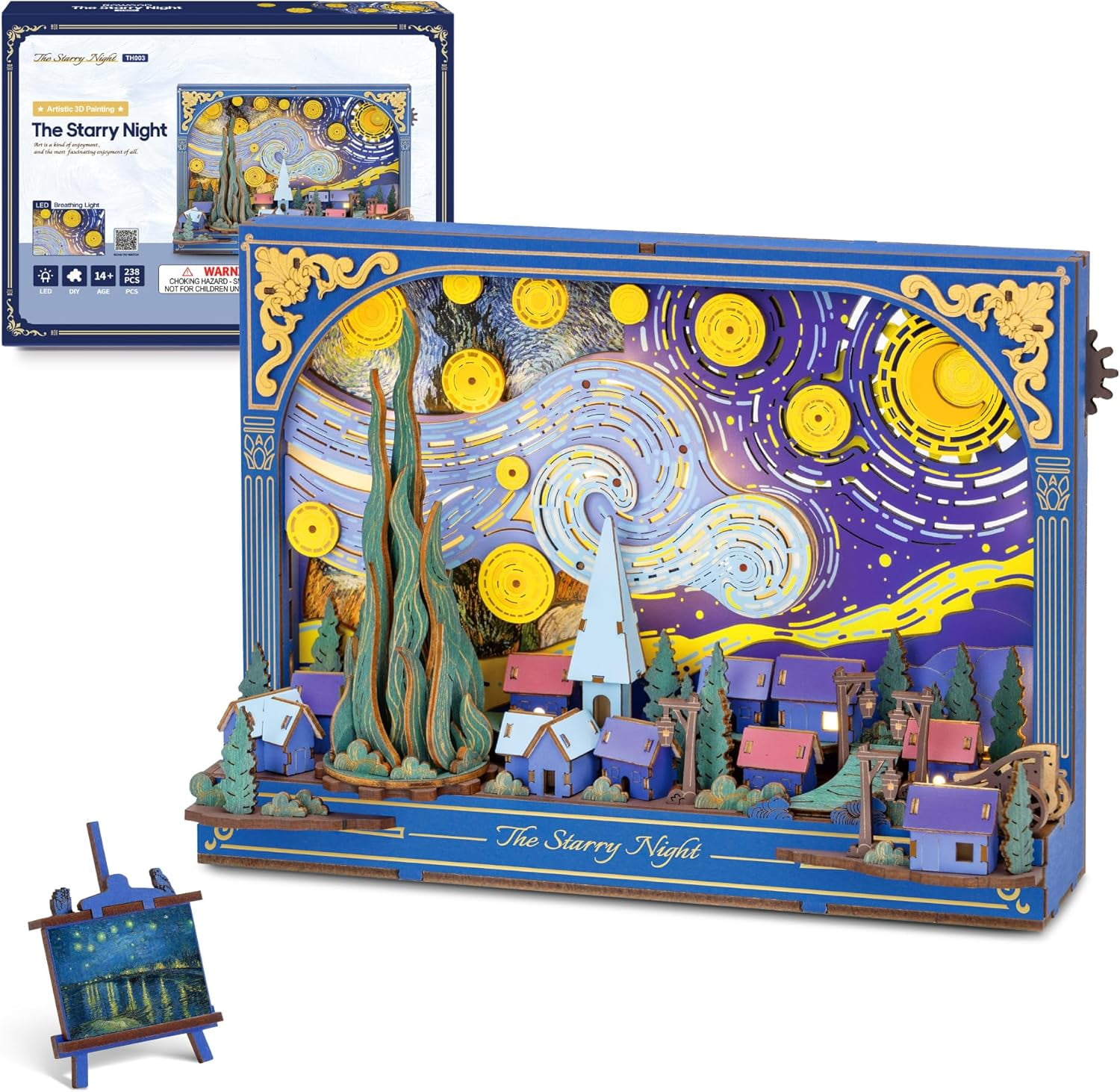 ROKR Wooden Puzzle Building Set for Adult with Lights The Starry Night , Art & Craft Kit, Wall Painting Frame Room Decor, Xmas Gift