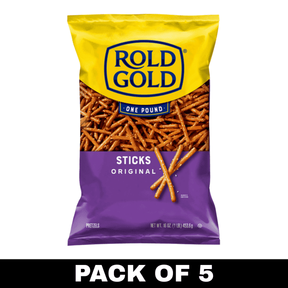 ROLD GOLD Original Pretzel Sticks, Crunchy Baked Snack, 16 oz (Pack of 5)