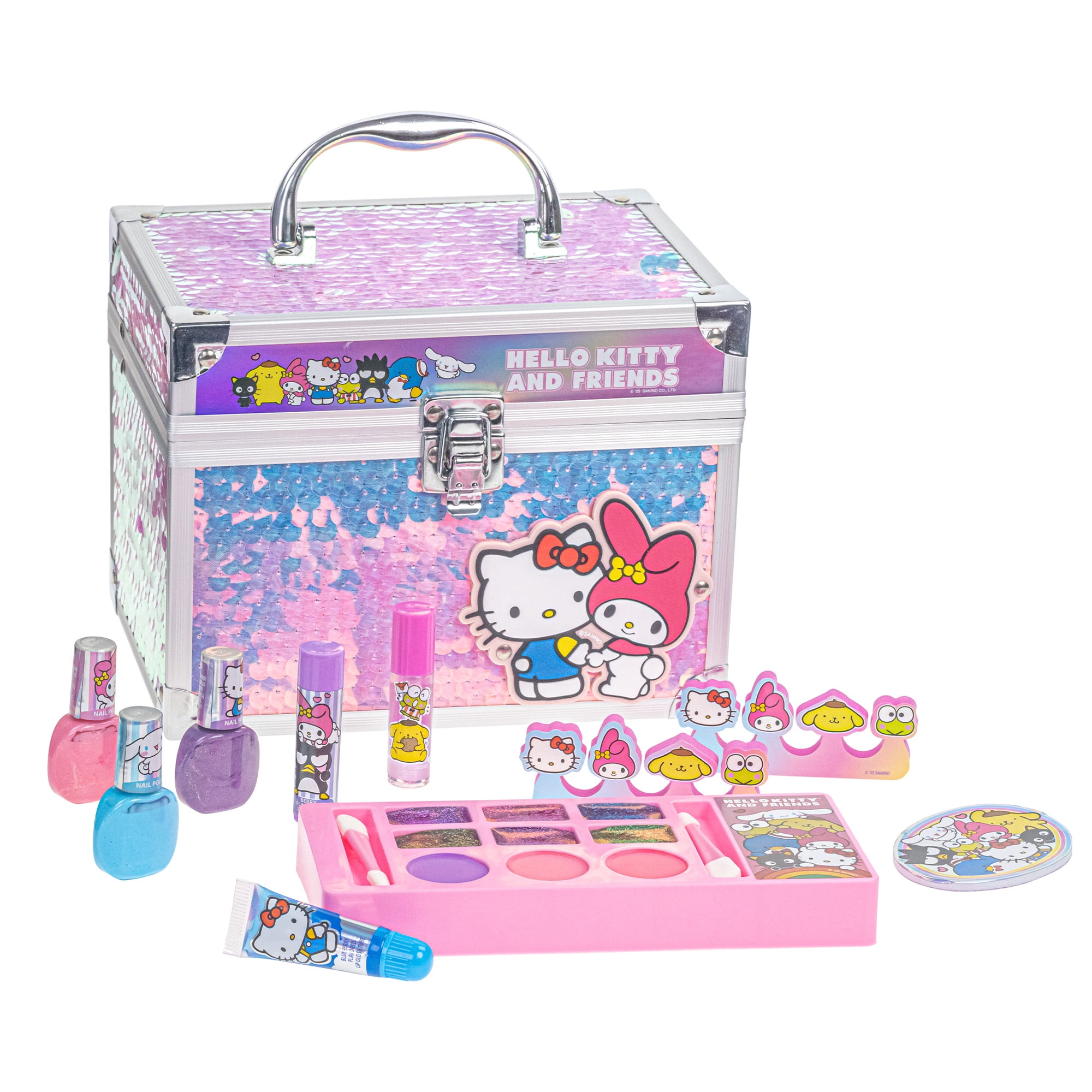 Hello Kitty and Friends Cosmetic Beauty Train Case, Lip, Nail, Accessories, 22 Pieces, Age 3+