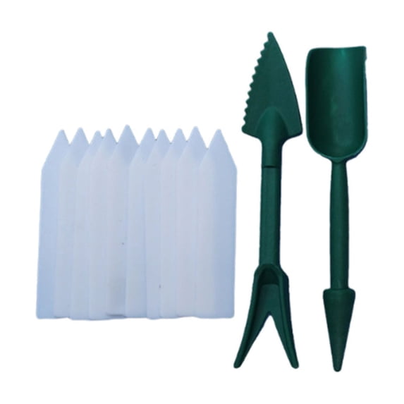 ROLKFUK 2-Piece Gardening Hand Tools Set, Plastic Trowel and Transplanter with Stand-Up Design & Plant Labels for Indoor Potting, Container Herb Succulent Care