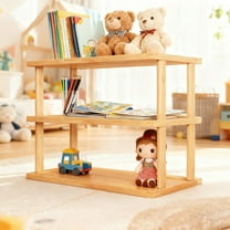 ROLKFUK 2-Tier Wooden Storage Rack with Slatted Base, Compact Countertop Organizer for Kitchen, Office, Bathroom & Home