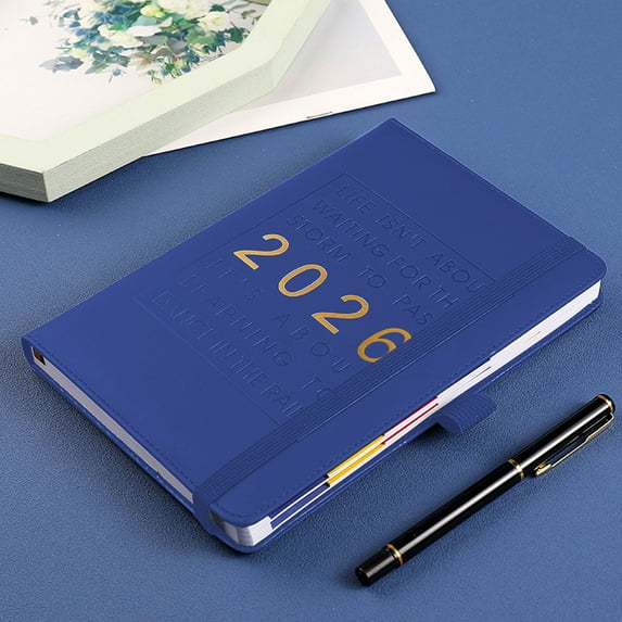 ROLKFUK 2026 Daily Planner - Hourly Schedule, 12-Month (Jan-Dec 2026), One Page Per Day, Leather Cover, Blue, 304 Pages with Bookmark & Pen Loop