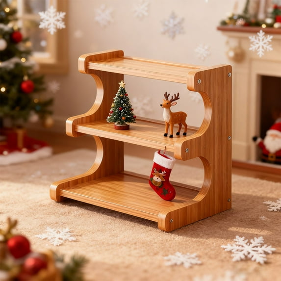 ROLKFUK Organizing Racks 3 Tier Solid Wooden Mug Rack Countertop - Transparent Base Space Saving Coffee Station Organizer for Kitchen