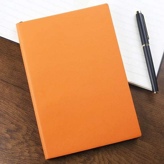ROLKFUK A5 Hardcover Orange Notebook - Faux Leather Solid Color, Thick Paper, Business Office & Stu-dent Homework Journal, 8.5x5.7 inches