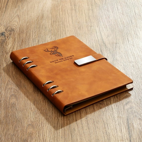 ROLKFUK A5 Loose Leaf Notebook, 200 Pages Thick Paper, Faux Leather Binder, Detachable Refillable, 360° Flip Flat Lay, Brown - for Work, Study, Journal & Planning