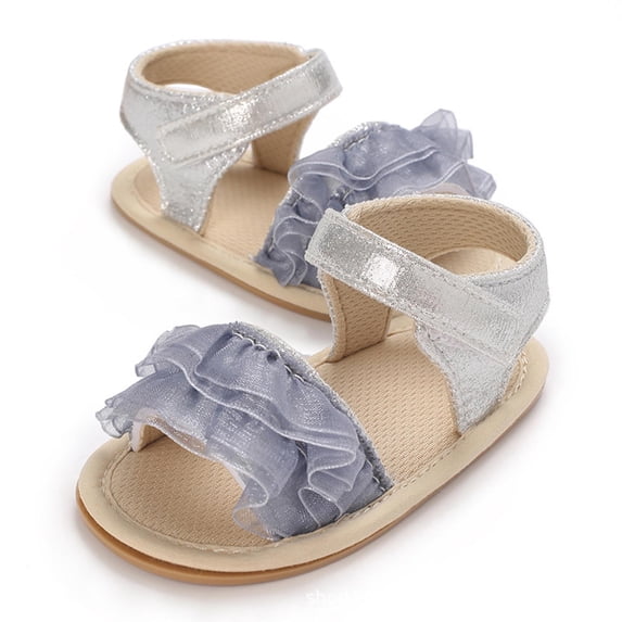 ROLKFUK Baby Girls Sandals, Lightwight Non Slip Open Toe Soft Sole Summes Shoes Silver Size 11