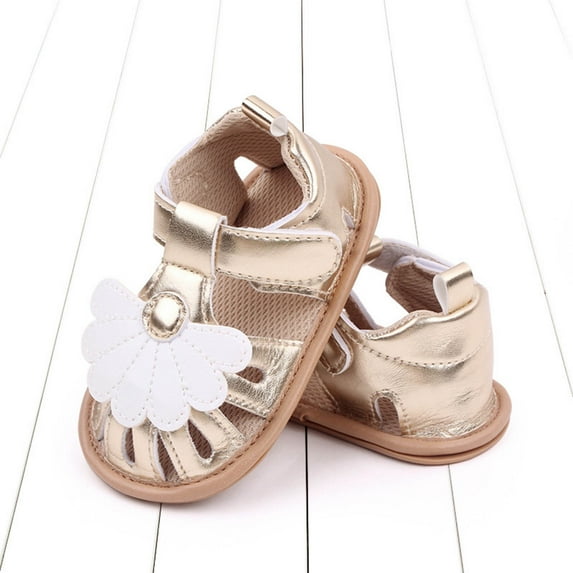 Cethrio Kids Girls Sandals, Lightwight Soft Sole Non Slip Closed Toe Summes Shoes Gold Size 12