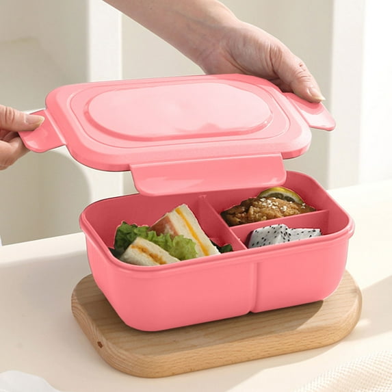 ROLKFUK Bento Box, 3 Compartment Lunch Box - Microwave & Dishwasher Safe, Stackable Plastic Meal Prep Container for ki-ds & Adults, Portable Lunch Box for Sch-ool Work Picnic