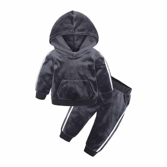 ROLKFUK Boys Girls Outfit Sets, Hooded Long Sleeve Casual Sweatshirt and Sweatpants Set Dark Gray Size 12-18 Months