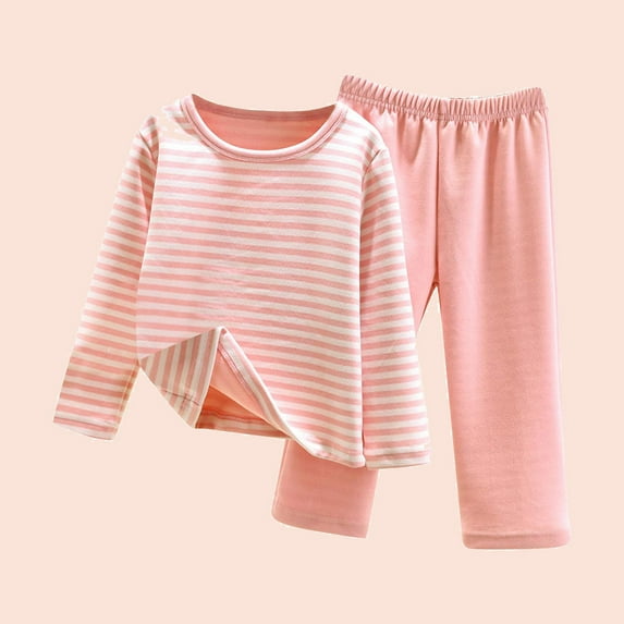 ROLKFUK Boys Girls Pajama Sets, Comfy 2 Piece Thickened Fall Winter Sleepwear Pink Size 6-7 T