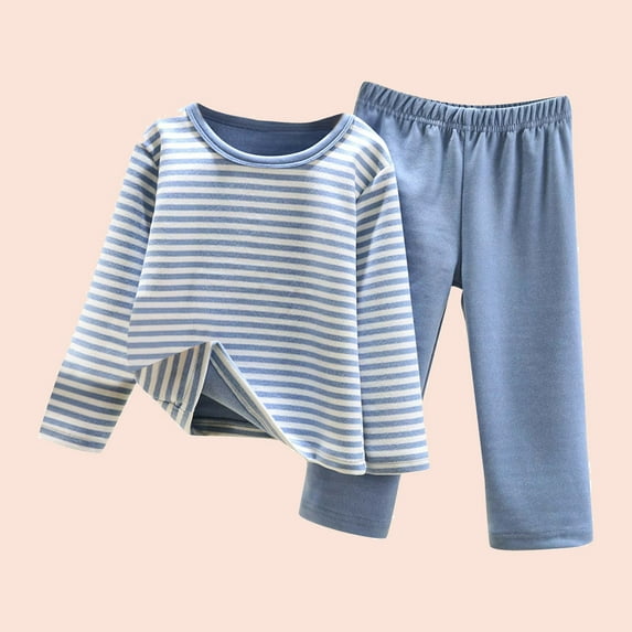 ROLKFUK Boys Girls Pajama Sets, Thickened 2 Piece Comfy Fall Winter Sleepwear Blue Size 10-11 T
