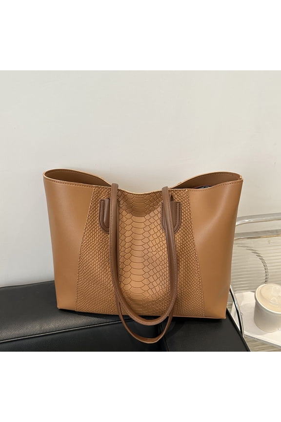 Brown Leather Tote Bag for Women, Large Capacity Lightweight Shoulder Bag with Zipper Pocket, Everyday Work Purse