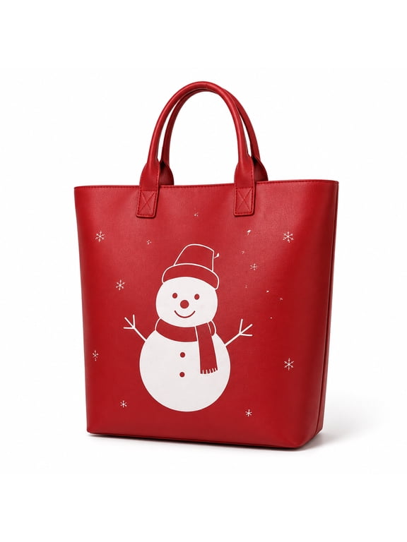Christmas Snowman Tote Bag for Women Red Holiday Handbag with Double Handles
