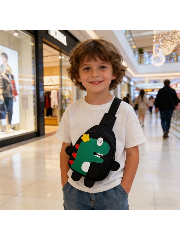 Cute Dinosaur Crossbody Bag for Ki-ds, Lightweight Nylon Sling Pack for Tod-dler Bo-ys Gi-rls, Adjustable Strap Shoulder Purse for Travel Sch-ool Daily Use