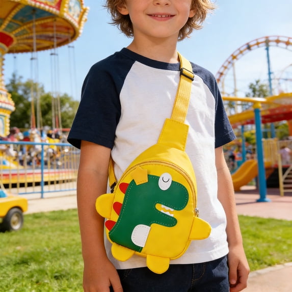 ROLKFUK Cute Dinosaur Crossbody Bag for Tod-dler Gi-rls Bo-ys Lightweight Nylon Ki-ds Sling Adjustable Shoulder Strap Water-Resistant
