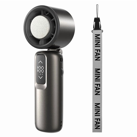 ROLKFUK Foldable Handheld Fan with Digital Display, USB Rechargeable Mini Fan, Portable Personal Fan, Deep Space Gray