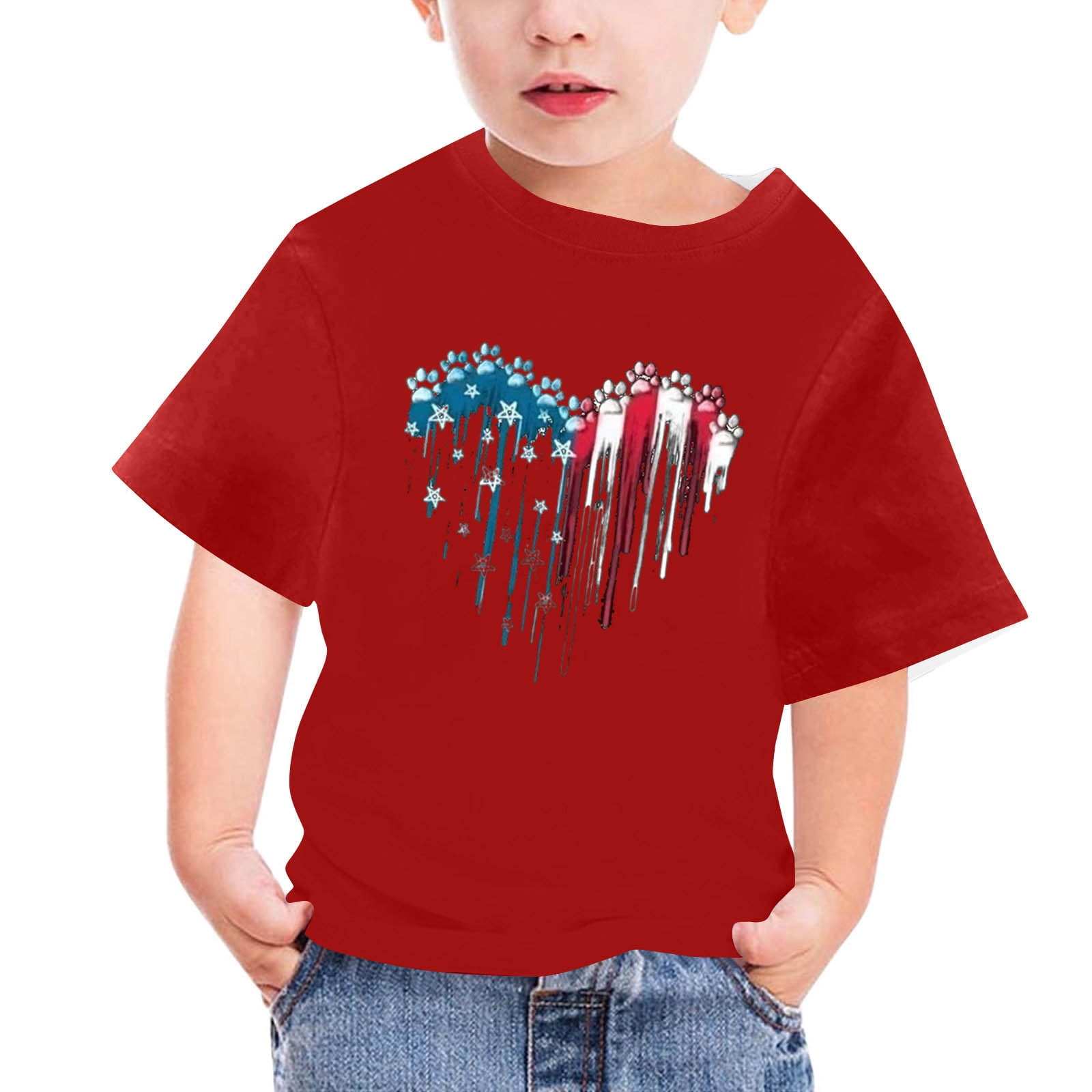 ROLKFUK Girls Boys 4th of July Shirts, Cotton Casual Short Sleeve Crew