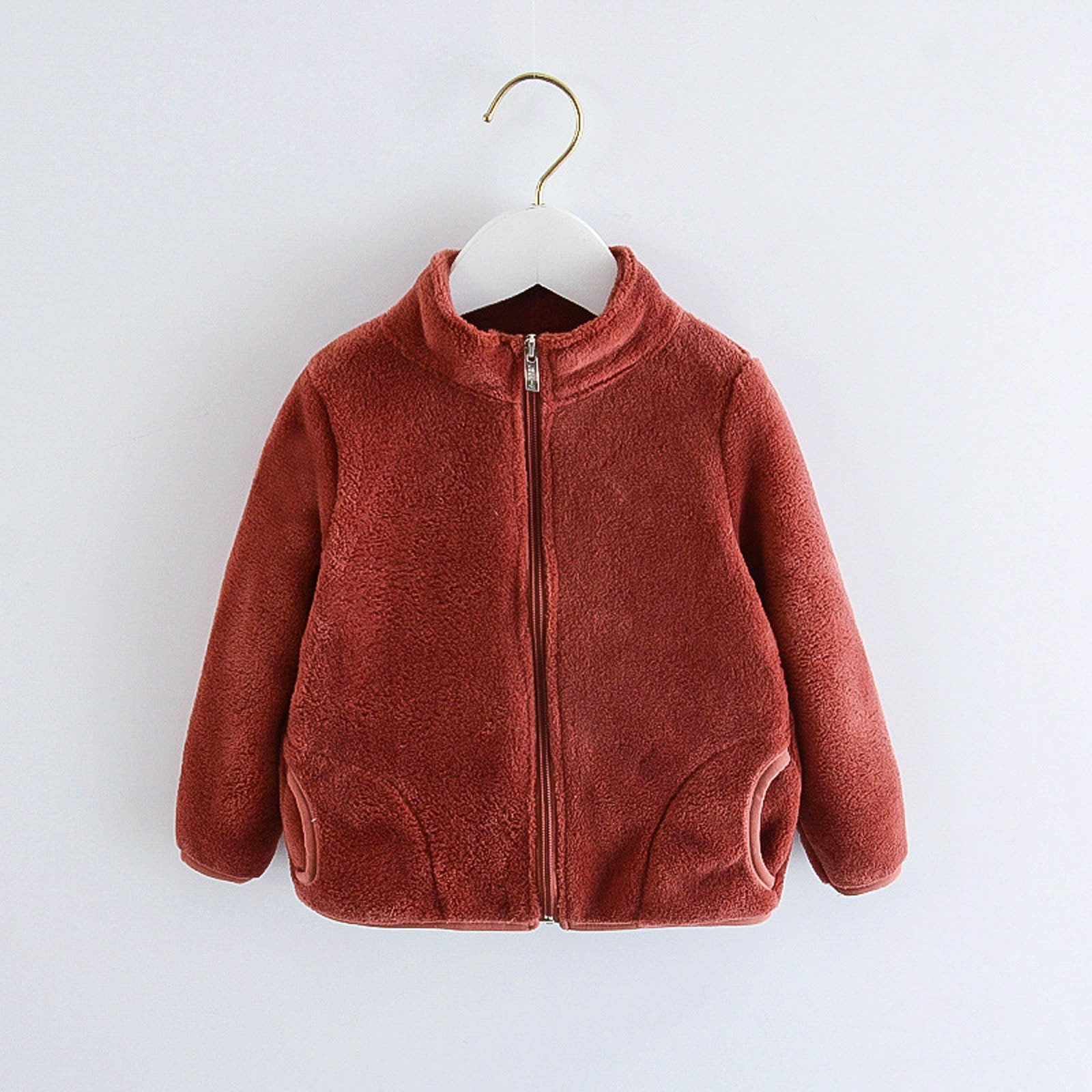 ROLKFUK Girls Boys Fleece Jackets Pockets Zip up Long Sleeve Warm Fall Winter Coats Wine Size 18M Walmart
