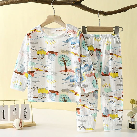 ROLKFUK Girls Boys Pajama Sets, Cotton Printed Elastic Waist Long Sleeve Casual Loungewear Gray Size 6-7 T