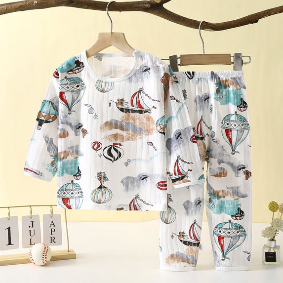 ROLKFUK Girls Boys Pajama Sets, Long Sleeve Cotton Printed Elastic Waist Casual Loungewear Navy Size 5-6 T