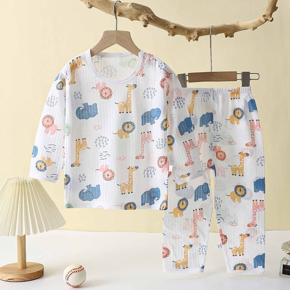 ROLKFUK Girls Boys Pajama Sets, Printed Elastic Waist Cotton Long Sleeve Casual Loungewear Yellow Size 4-5 T