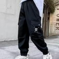 thumbnail image 1 of ROLKFUK Kids Boys Cargo Pants, Cotton Casual Fashion Elastic Waist Kids Pants Black Size 7-8 T, 1 of 3