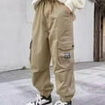 thumbnail image 1 of ROLKFUK Kids Boys Cargo Pants, Fashion Elastic Waist Cotton Casual Kids Pants Khaki Size 7-8 T, 1 of 3
