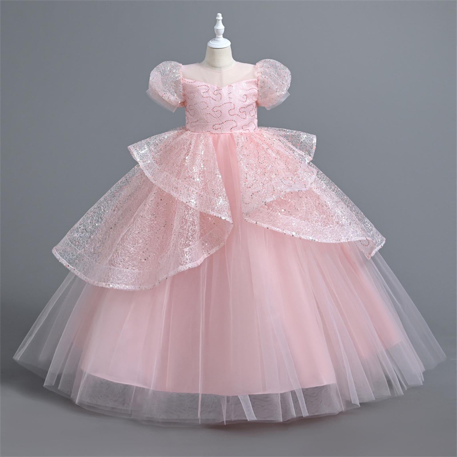 ROLKFUK Kids Flower Girl Dresses, Sleeveless Birthday Mesh Party