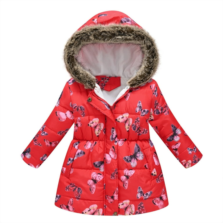 ROLKFUK Kids Girls Puffer Jackets Hooded Long Sleeve Thicken Winter Coats Red Size 10 11 T Walmart