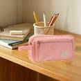 thumbnail image 1 of ROLKFUK Large Capacity Canvas Pencil Case with 3 Compartments, Extra Large Pencil Pouch with Handle, Sturdy Zipper Pen Case for Sch-ool Stu-dents, Stationery Organizer (P-ink), 1 of 6