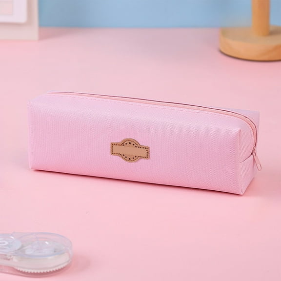 ROLKFUK Large Capacity Cartoon Pencil Case for Stu-dents, Oxford Cloth Cute Pencil Pouch with Multi Compartments, Portable Pink Simple Style Stationery Organizer for Sch-ool