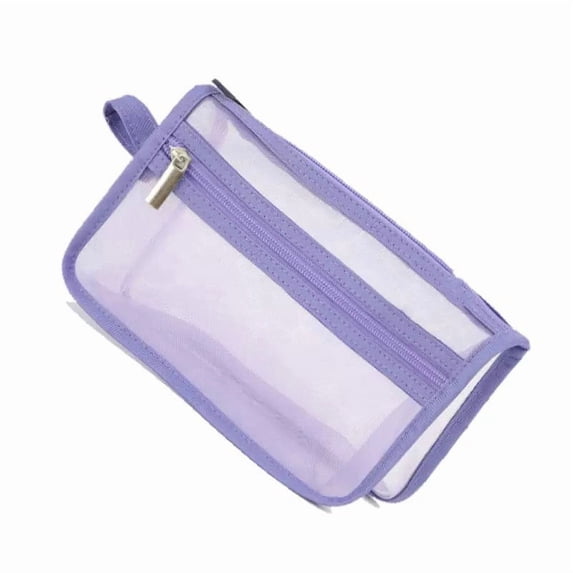 ROLKFUK Large Capacity Clear Mesh Pencil Pouch, Zippered Pen Case for Sch-ool Supplies, Transparent Stationery Organizer Bag