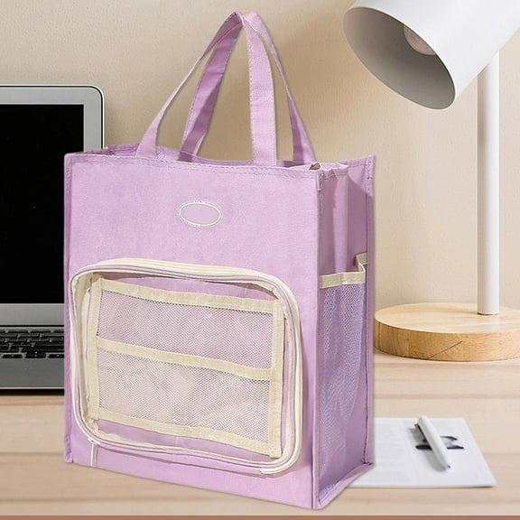 ROLKFUK Large Capacity Multi-Compartment Tote Bag, Oxford Cloth Storage Organizer with Clear PVC Pocket & Mesh Pockets for Commute, Travel, Water Bottle & Office Supplies