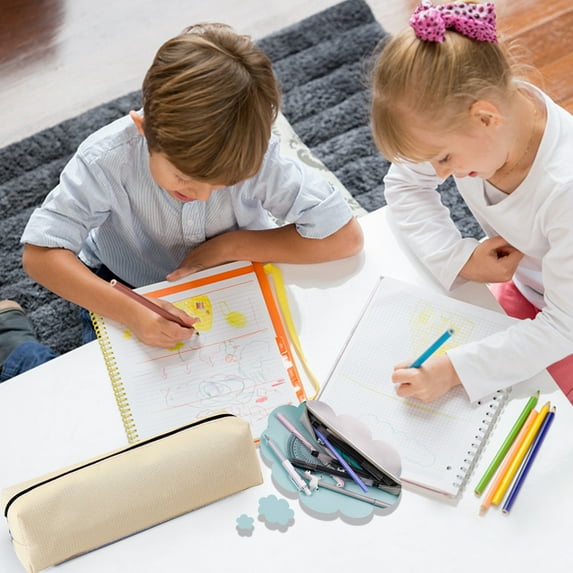 ROLKFUK Large Capacity Oxford Cloth Pencil Case, 2 Pack Small Size Multi-Functional Pen Case, Beige Stationery Bag for Back to Sch-ool, Makeup & Electronics, Easy to Clean with Zippers