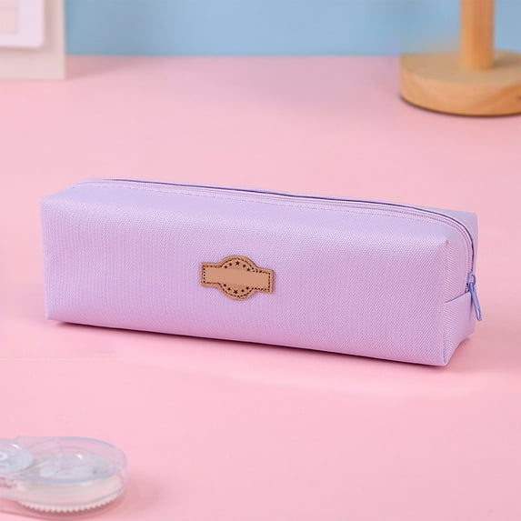 ROLKFUK Large Capacity Pencil Case for Stu-dents, Oxford Cloth Pencil Bag with Compartments, Cute Cartoon Simple Style Purple Stationery Organizer