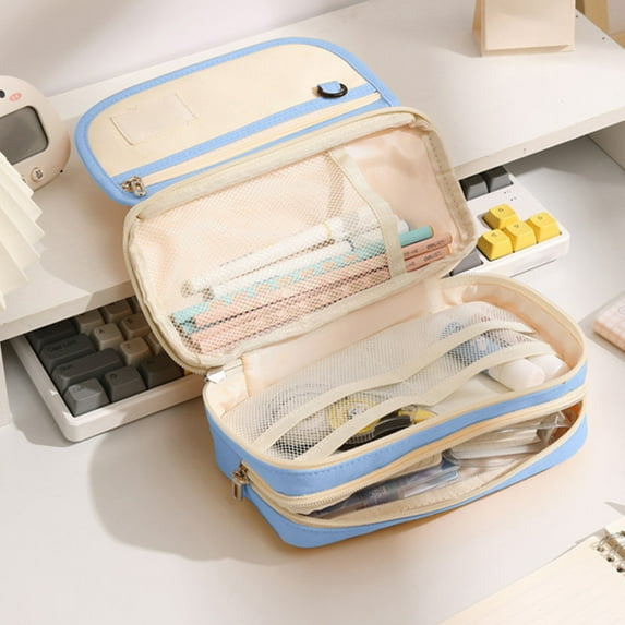 ROLKFUK Large Capacity Single Layer Canvas Pencil Case with Hanging Rope - Portable Stationery Bag for Sch-ool Office Travel, Water Resistant Stylish Pencil Pouch (Blue)