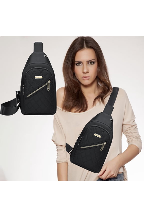 Men Women Sling Bag Crossbody Chest Pack Water Resistant Lightweight Travel Backpack Adjustable Strap for Hiking Everyday Use Black Polyester