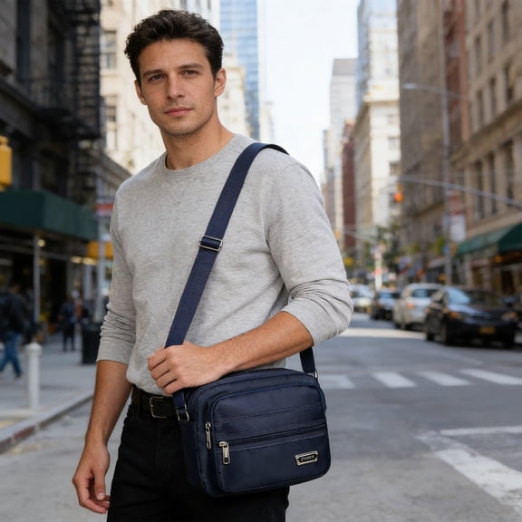 ROLKFUK Mens Crossbody Chest Pack Sling Bag – Water Resistant 4 Pocket Lightweight Travel Organizer Blue