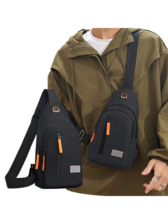 Mens Sling Bag Crossbody Chest Bag, Lightweight Waterproof, USB Charging Port, Headphone Hole, Adjustable Strap, Travel Daypack EDC